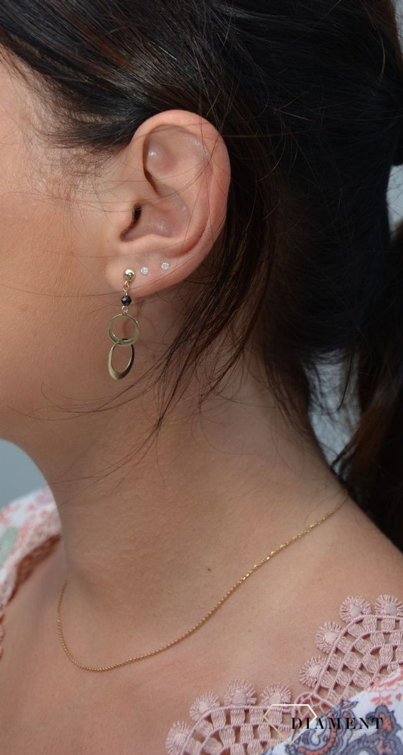 Kolczyki złote wiszące koła na sztyft 585 ' Czarna cyrkonia ' KL 9561.jpg